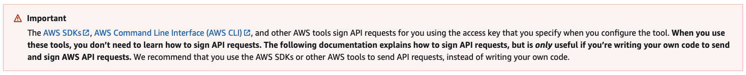 &ldquo;AWS warning that you should stick to the SDKs&rdquo;